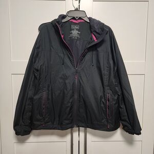 LL Bean BLACK/pink Lightweight Windbreaker Hoodie Jacket Size XL